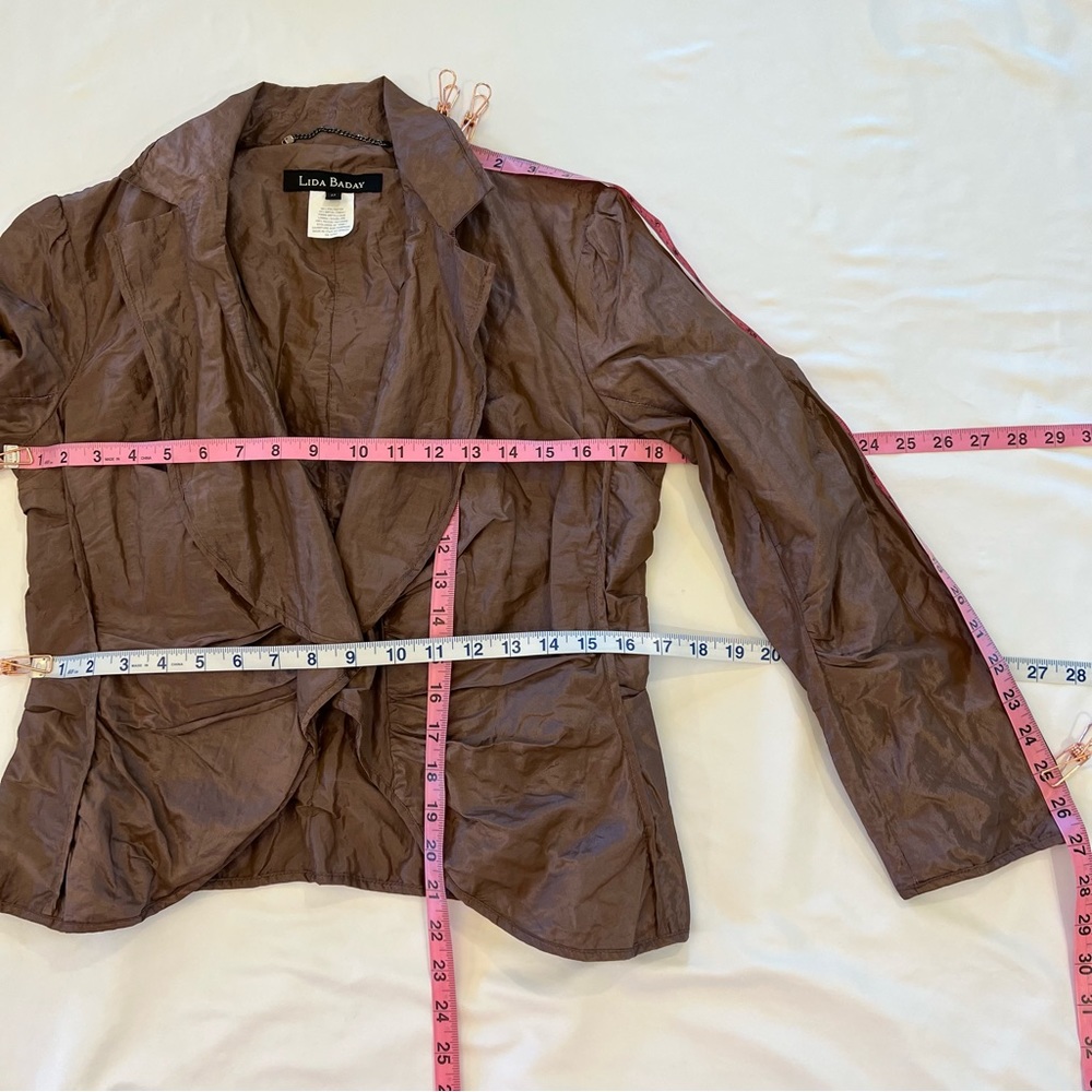 Lida Baday Ruched Metallic Crinkled Puckered Fitted Evening Blazer Jacket SZ 12 - Picture 13 of 16